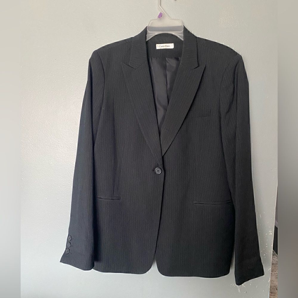 Calvin Klein Mens Suit Jacket Gray Single Breasted Pockets